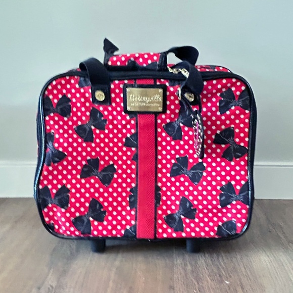 Betsey Johnson Travel Bag, polka dot and bows, wheeled weekender bag Carry On - Picture 1 of 11